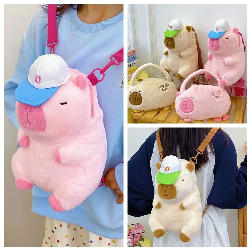 Sweet Cartoon Capybara Plush Backpack Capybara Animals Cartoon Backpack Large Capacity Shoulder Bag Capybara Handbag Travel