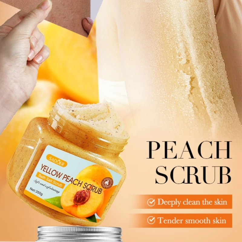 

350 Grams of Yellow Peach Body Scrub, Delicate Scrub, Deeply Cleans the Oil and Dirt on the Body, and Removes Cuticles Without Damaging the Skin, Can Be Used to Remove Facial, Arm, Body, Legs and Feet, Skin Moisturizing and Shiny, Suitable for All Kinds o