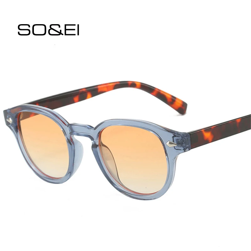 SO&EI Retro owalne męskie nity okulary przeciwsłoneczne moda jasne oceaniczne soczewki gradientowe okulary UV400 kobiety modne żółte niebieskie okulary przeciwsłoneczne