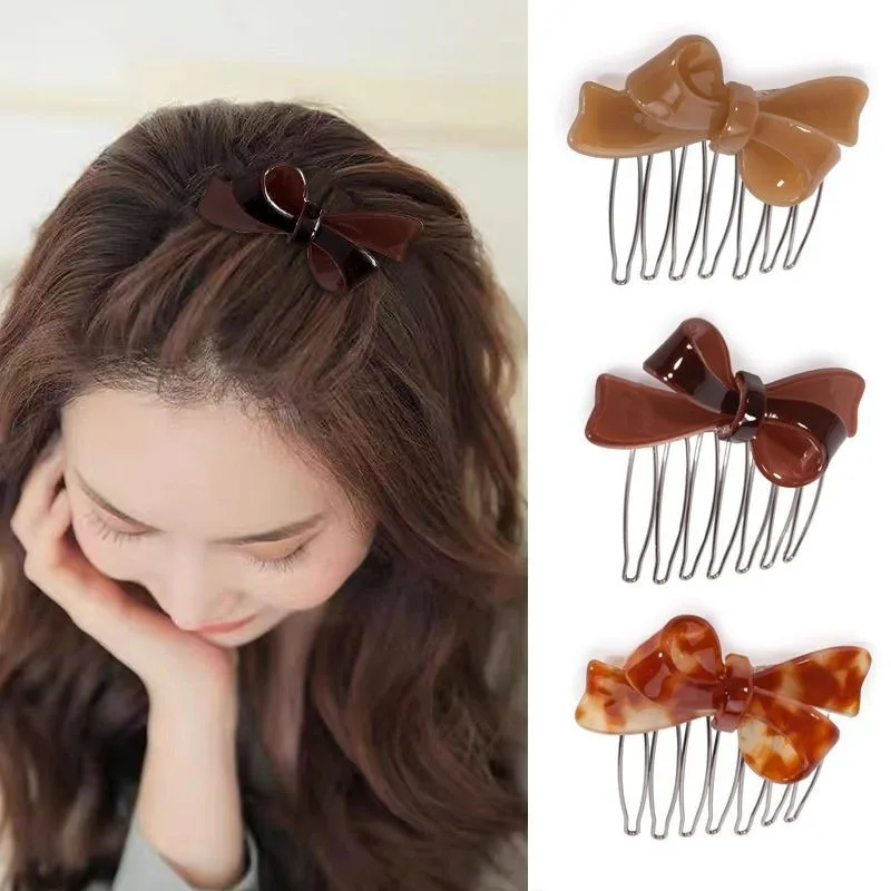 1PC Classical Acetate Bow Hair Comb Clip Japanese Korean Style Forehead Reverse Styling Side Hair Accessory