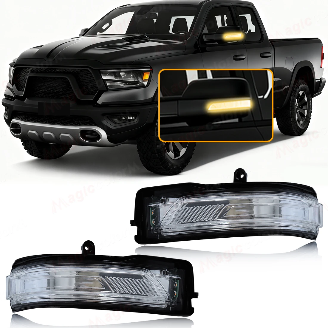 

For Dodge RAM 1500 2019 2020 2021 2022-2024 LED Side Rearview Mirror Light Blinker Indicator Turn Signal Lamps Parts 68402097AA