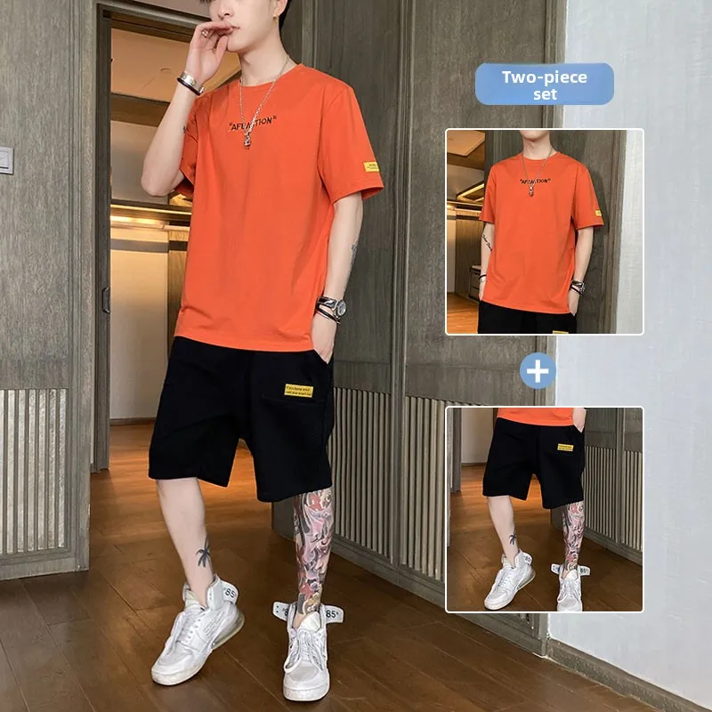 

Hong Kong 2025 Summer New Casual Sports Running Fitn Set Men's T-irt Together with Haome orts Youth ort Sve