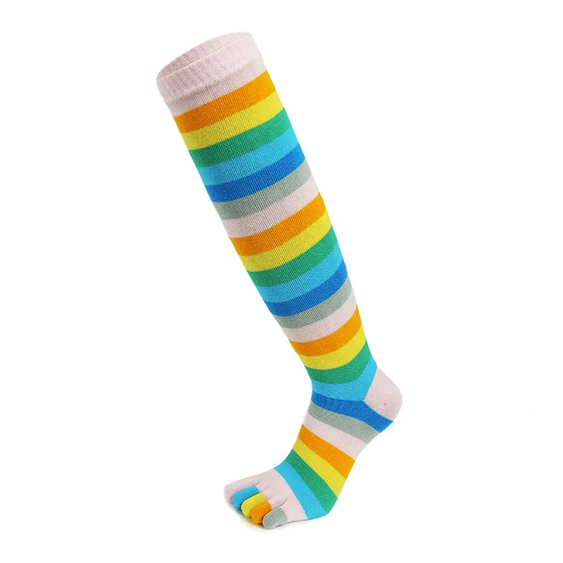 Women Girls Split Toe Calf Socks Rainbow Stockings Colorful Striped Clover Printed Happy Sock Cotton Long 5 Finger Sock Fashions