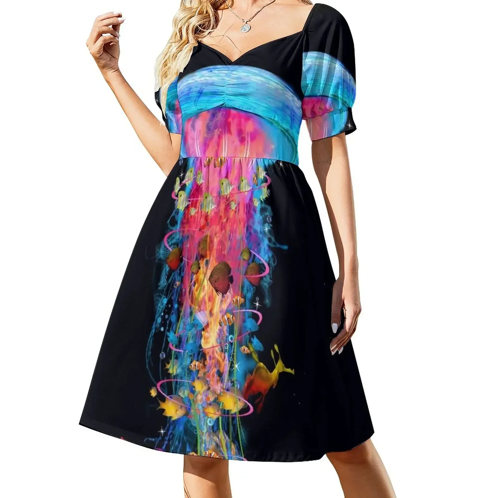 

Super Electric Jellyfish Short-Sleeved Dress Long dress womens dress