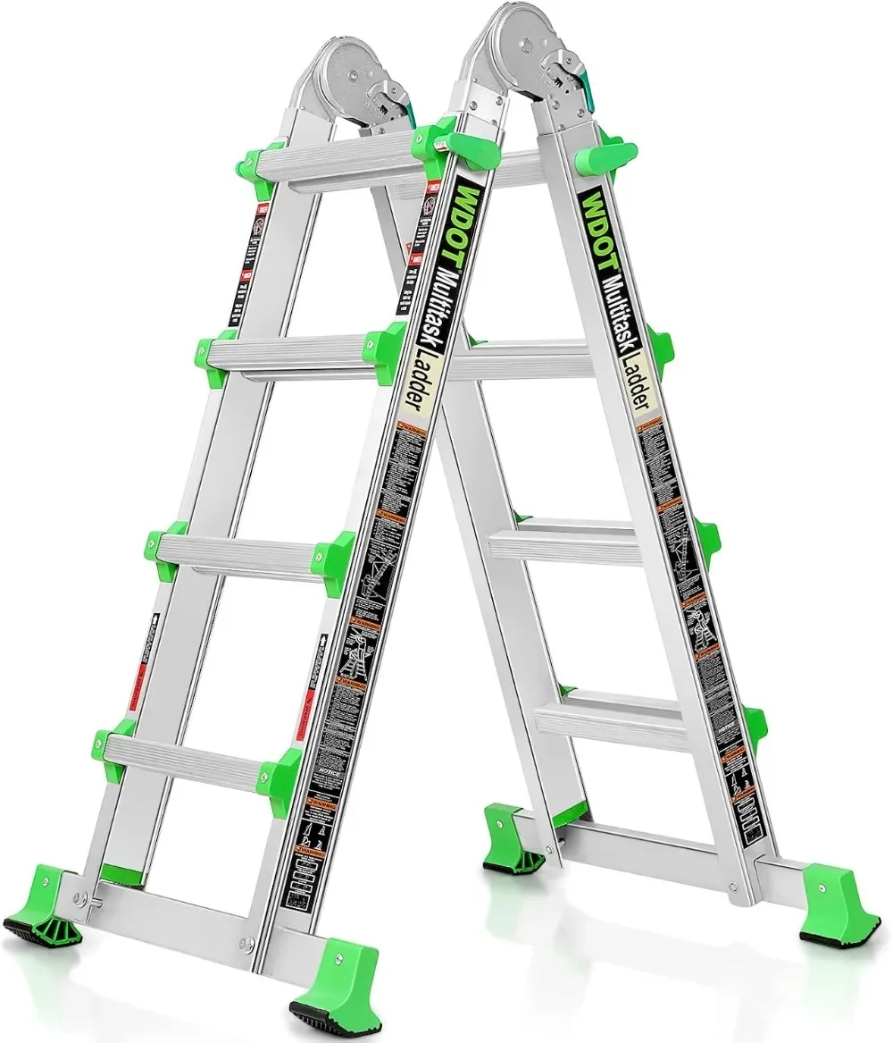 

14 Ft 4 Step Aluminum Extension Ladder, Multi Position A-Frame with Stabilizer Bar, 330 lbs Capacity, Foldable for Home Use