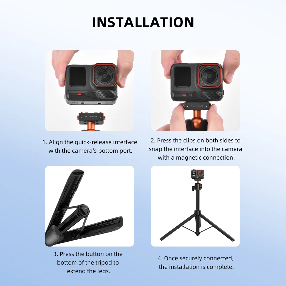 Flymile Stativ für Insta360 X6/X5/Ace Pro 2 Kamera Schnellwechselhalterung Stativ Selfie-Stick 140CM Verstellbarer Ausziehbarer Stab – Detail 14