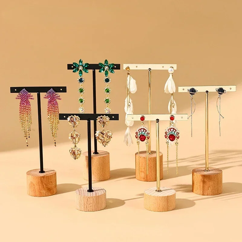 

Wooden bottom three-piece earrings display stand, stud earrings, trinkets, hangers, earrings, ear jewelry display props, shelves
