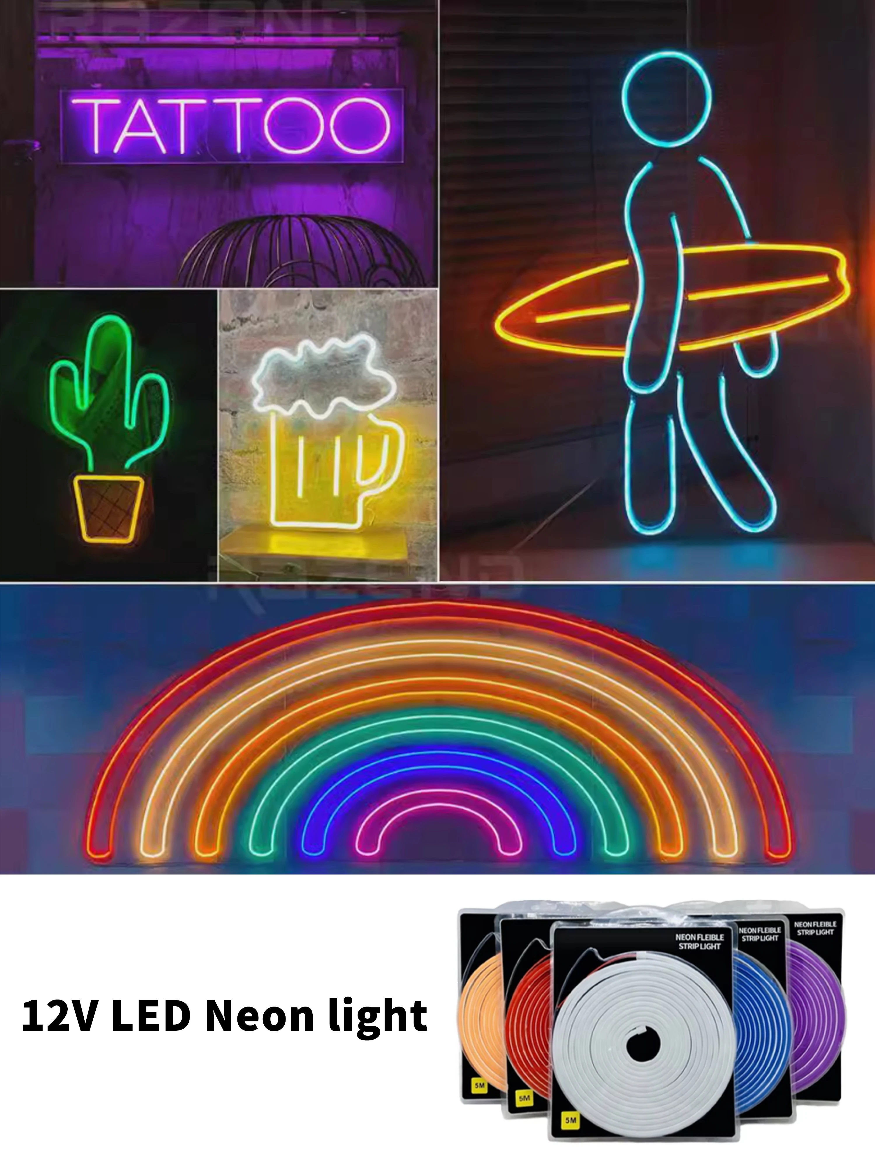 5m 12V LED Neon Strip Verlichting Outdoor Waterdichte Siliconen Neon Lamp Outdoor DIY teken Diode Tape Home Garden Decor Aquarium Licht - afbeelding 2