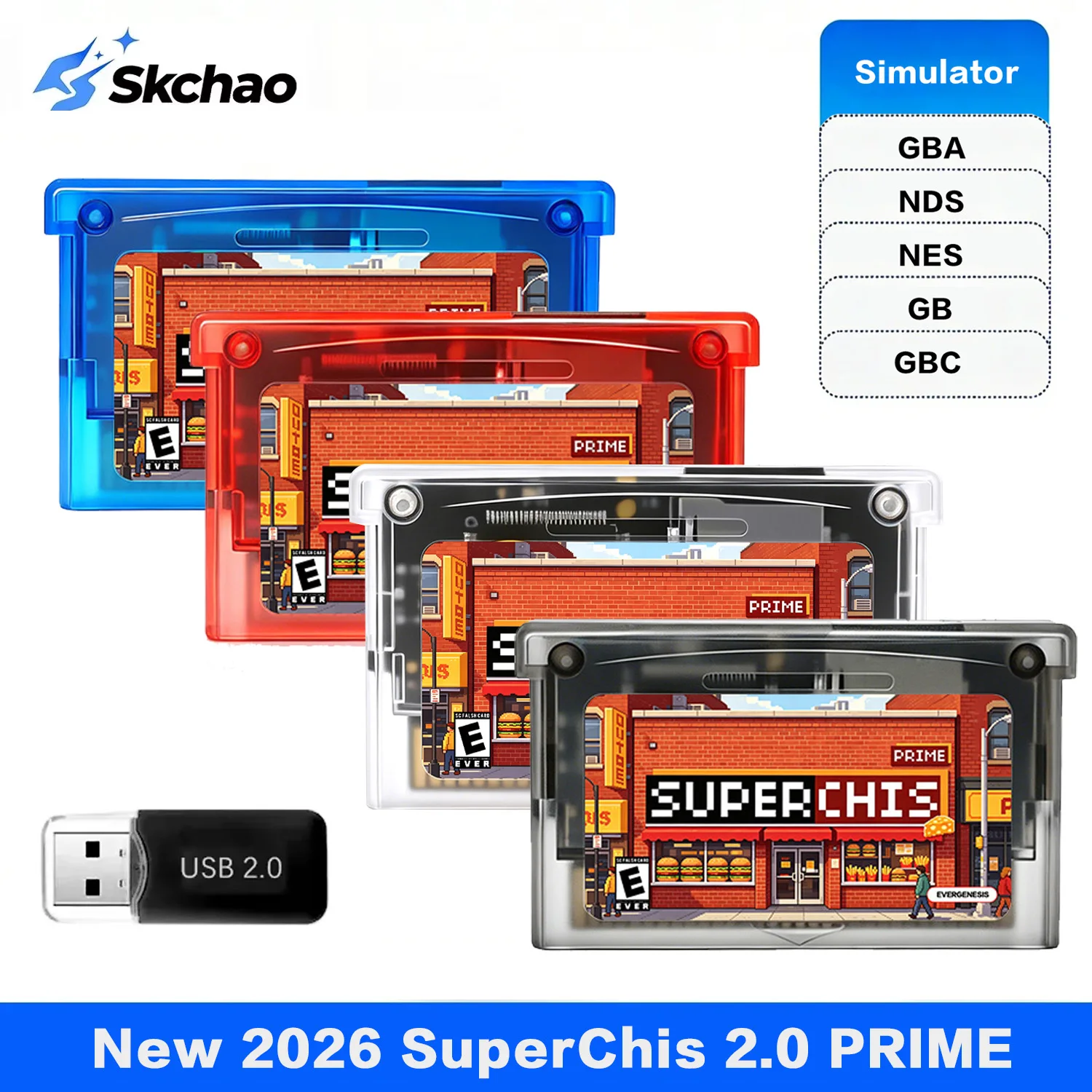 2026 SuperChis 2.0 Prime Game FlashCart SuperFW 0.2 Version for GBA/NDS/GBA SP/GBA Player SDRAM Powered SuperFW NOR Flash Cart