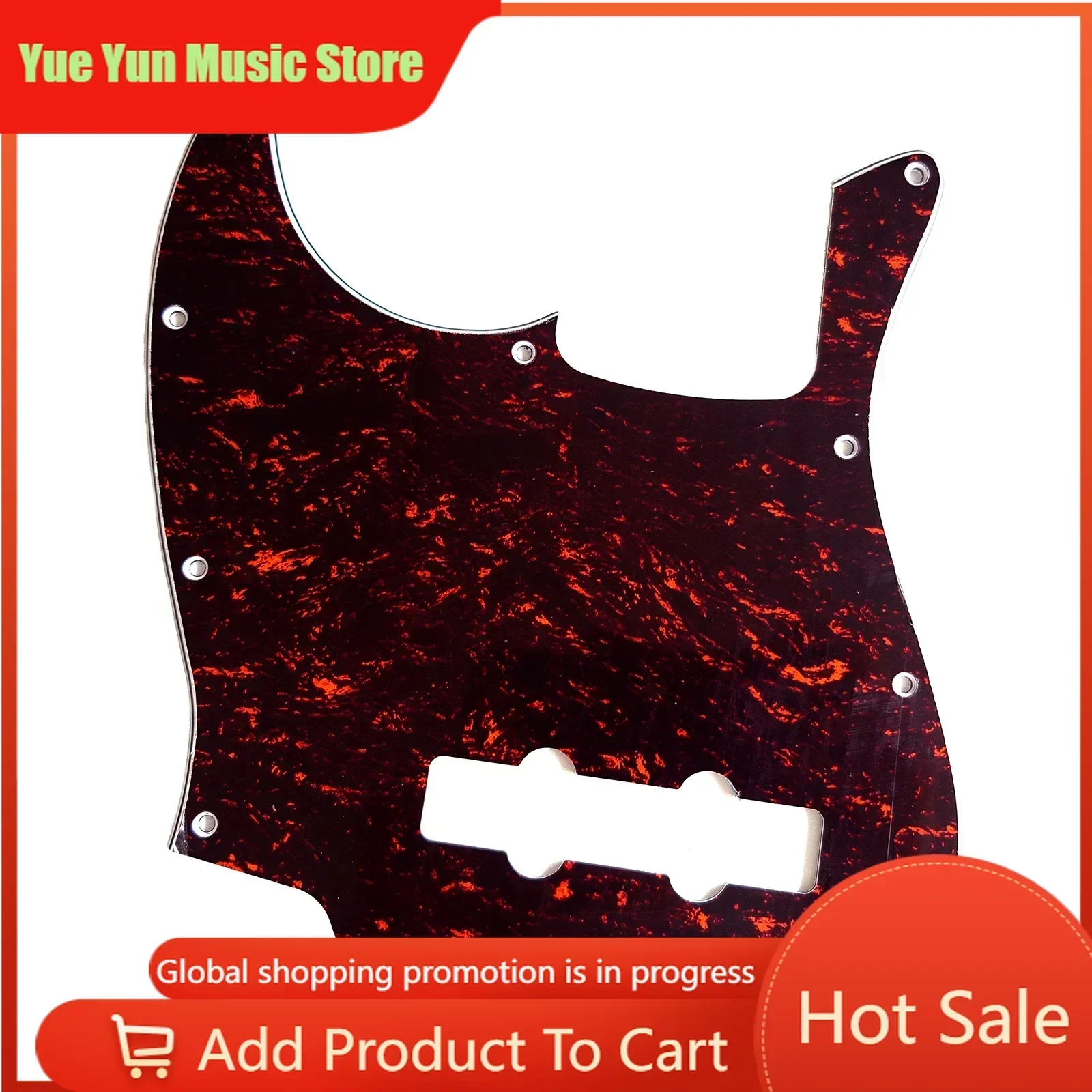 Yue Yun Music Store-Discount Hot Sale-Left-Handed Bass Guitar Pickguard, 4-Ply Red Tortoise, for 4-String  Bass Guitar Parts