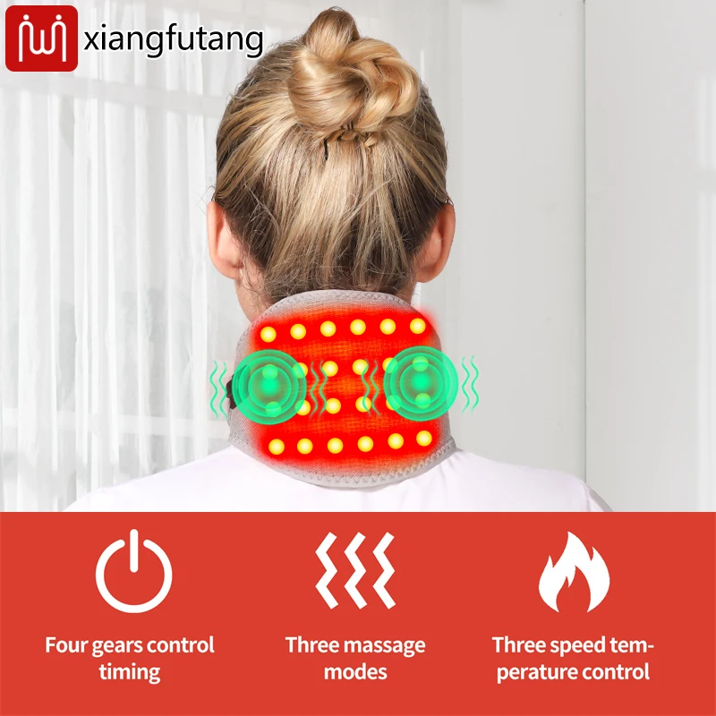 وسادة الرقبة العلاجية بالضوء الأحمر - 3 تروس للحرارة والاهتزاز، العناية بالرقبة تخفف آلام عنق الرحم، تساعد على التعافي، للعاملين في المكاتب وكبار السن