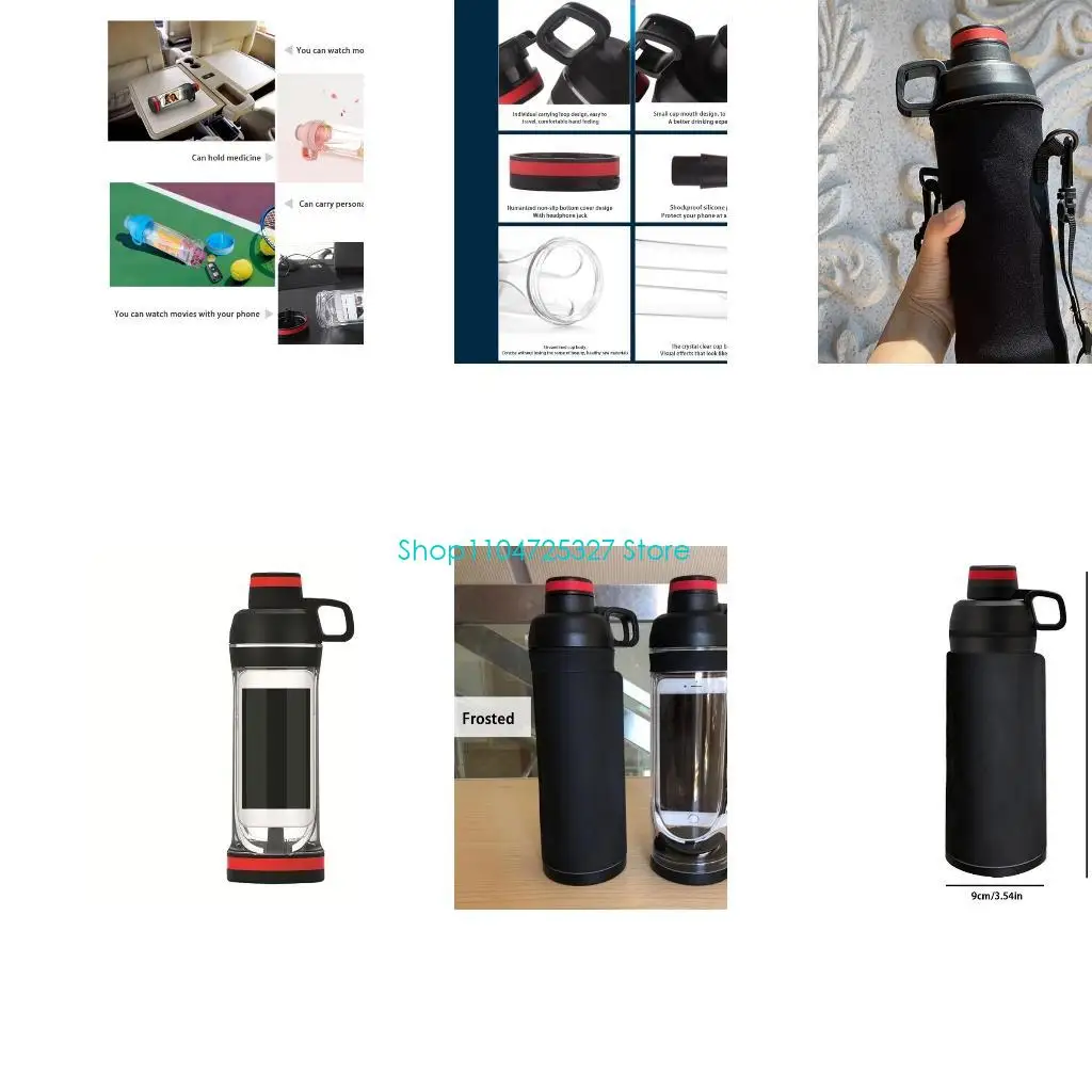 D8KF Portable for Creative 400ml Water Bottle with Hiding Phone Pocket Secret for Pill Bottle Sports Fitness Water Cup