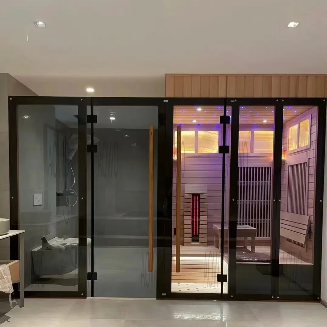 Sauna al aire libre con fototerapia Hemlock, Spa infrarrojo, Sauna, sala de vapor de madera, juego híbrido para exteriores, Spa en casa, Sauna de vapor, cabina de Ducha