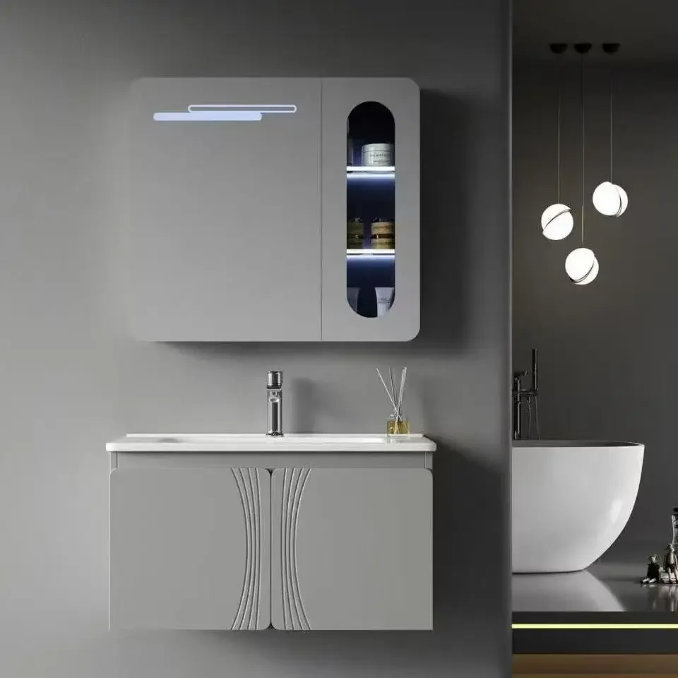 Stainless steel bathroom cabinet, ceramic ceramic integrated basin modern simple face wash table bathroom wash basin combination