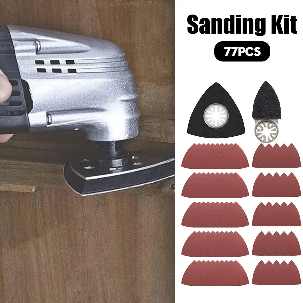 77 unids/set hojas de lijado de papel de lija Triangular con gancho y bucle almohadilla de arena multiherramienta oscilante para Bosch Stanley Multimaster Dremel