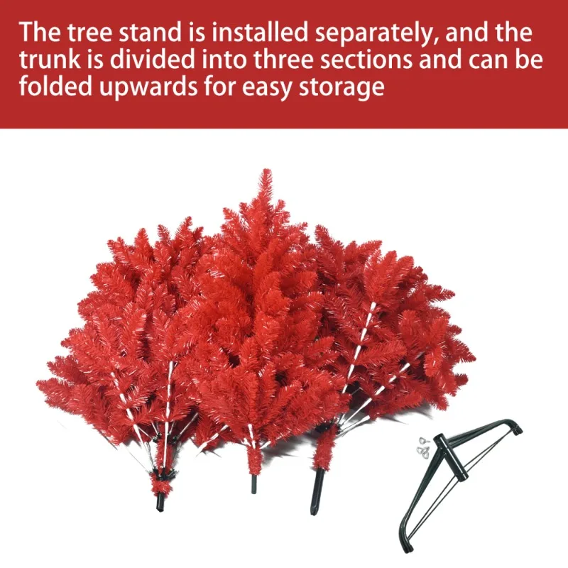 6FT Pure Red Christmas Tree 804 PVC Tips Hinged Branches Easy Setup Stable Metal Stand Bold Holiday Decor