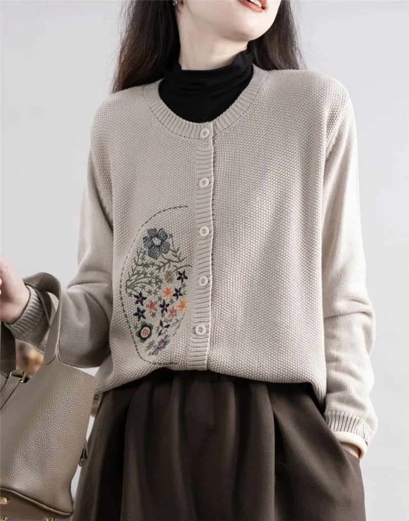 Womens Clothing New Buttons Cardigan Knitting Sweater Women Vintage Printed Knitwears Coat Casual Spring Autumn Female Jacket