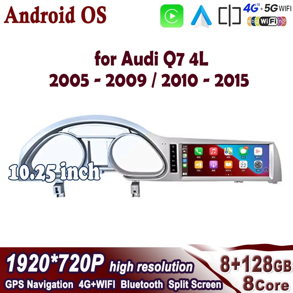 for Audi Q7 4L 2005 - 2009 / 2010 - 2015 Carplay 10.25'' IPS Screen BT Android 14 GPS Navigation Car Multimedia Video Player