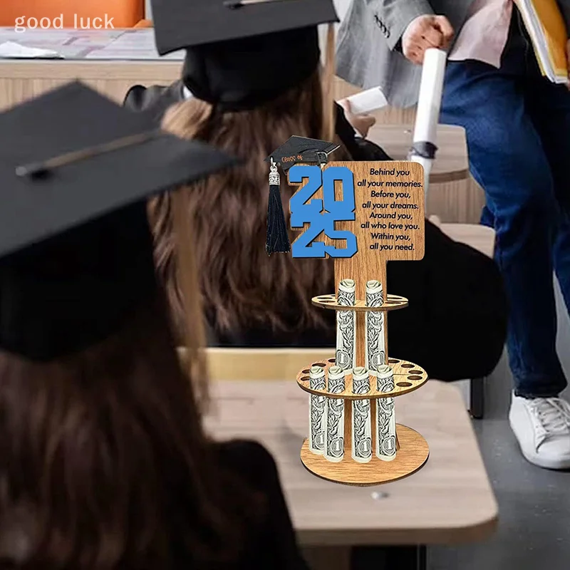 حامل نقود خشبي للتخرج برج تخزين النقود فئة 2025 حامل أموال الخريجين ديكور الحفلات