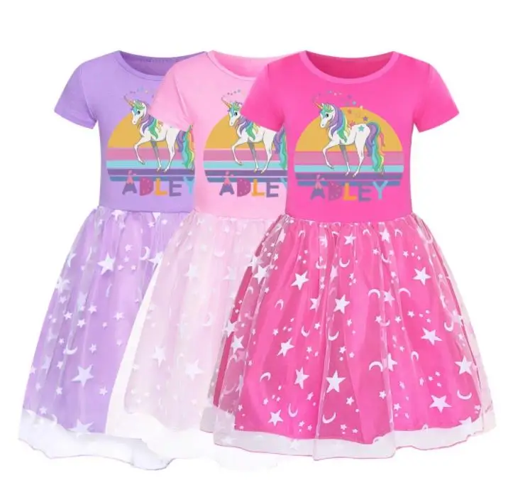 Baby Girls Costume Kids Summer Short Sleeve Dress A for Adley Cosplay Cartoon Princess Dress Up Children Birthday Party Clothing