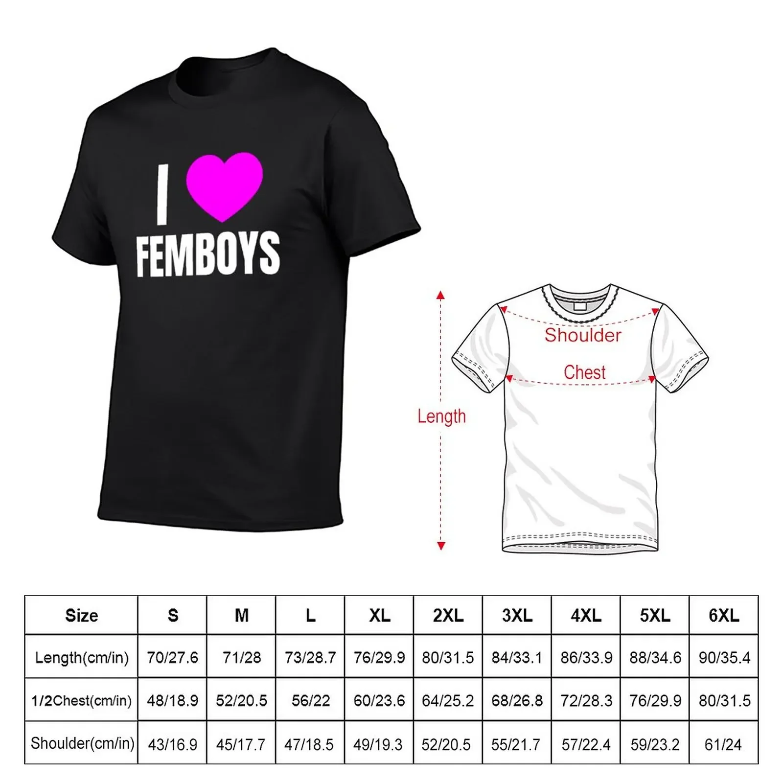 Eu amo a camiseta Femboys, roupas fofas, tops plus size para homens e mulheres