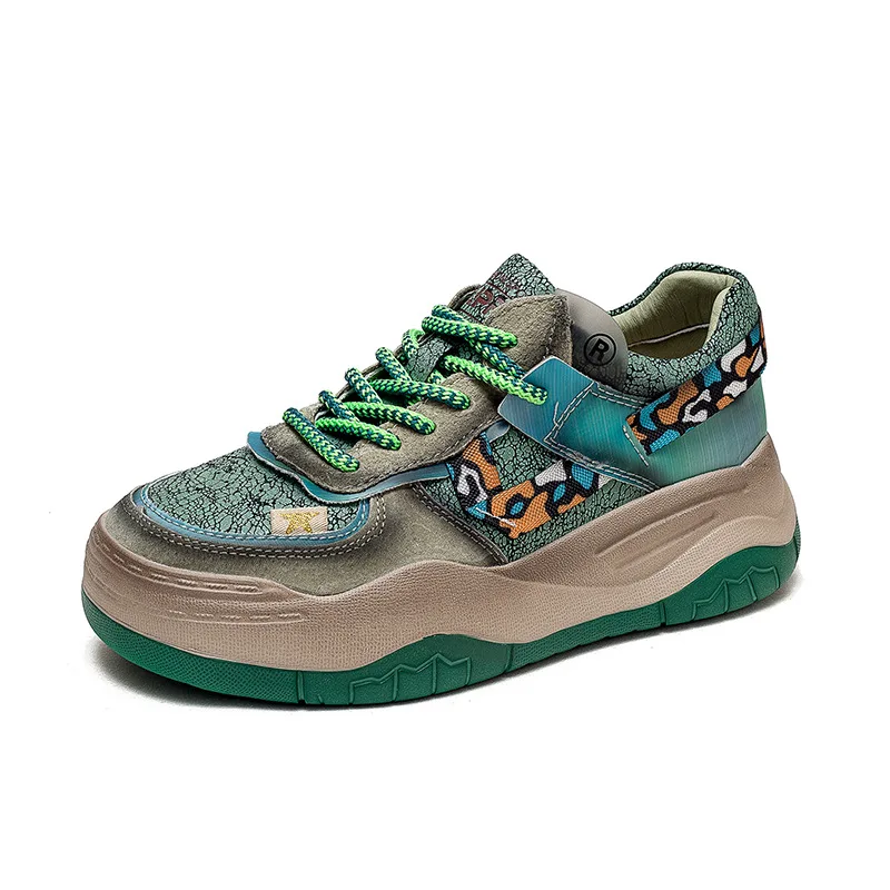 

Женские удобные кроссовки из натуральной кожи 5 см, летние весенние разноцветные вулканизированные ботильоны в этническом стиле, осенняя дышащая обувь