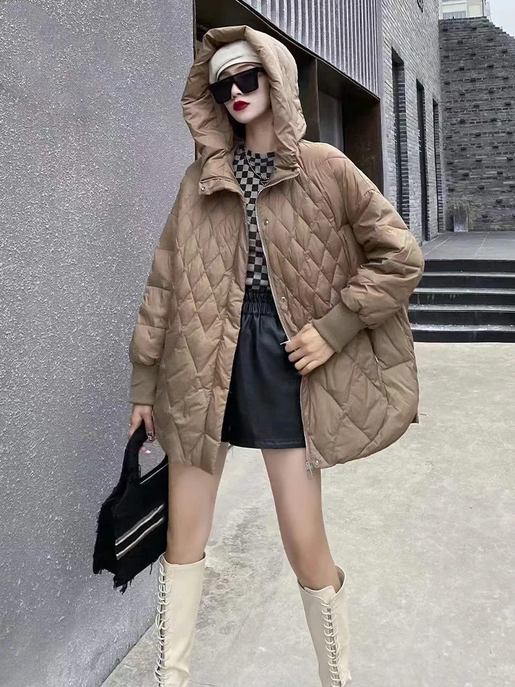 Amax LuluE 韓国冬レディースファッション暖かい特大ダックダウンジャケット女性ルーズカジュアルフード付きコートクラシックスノーパーカー