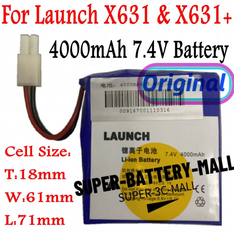 

Original 7.4V 4000mAh Battery Replacement For Launch X531 X631 X631+ Series