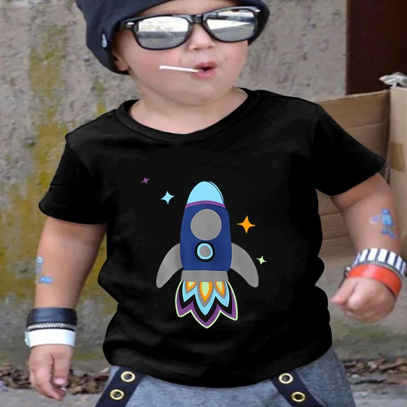 Summer Modal Fabric Boys T-shirt Watermark Kids Top Cartoon Rocket Kids T-shirt Kids Clothes