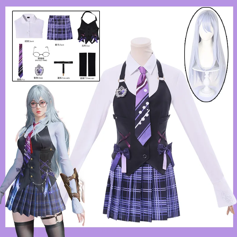 Tarka Ji Cosplay Game Naraka: Bladepoint Costume Girl JK School Uniform Skirt Top Wig Suit Halloween Party Outfit for Woman