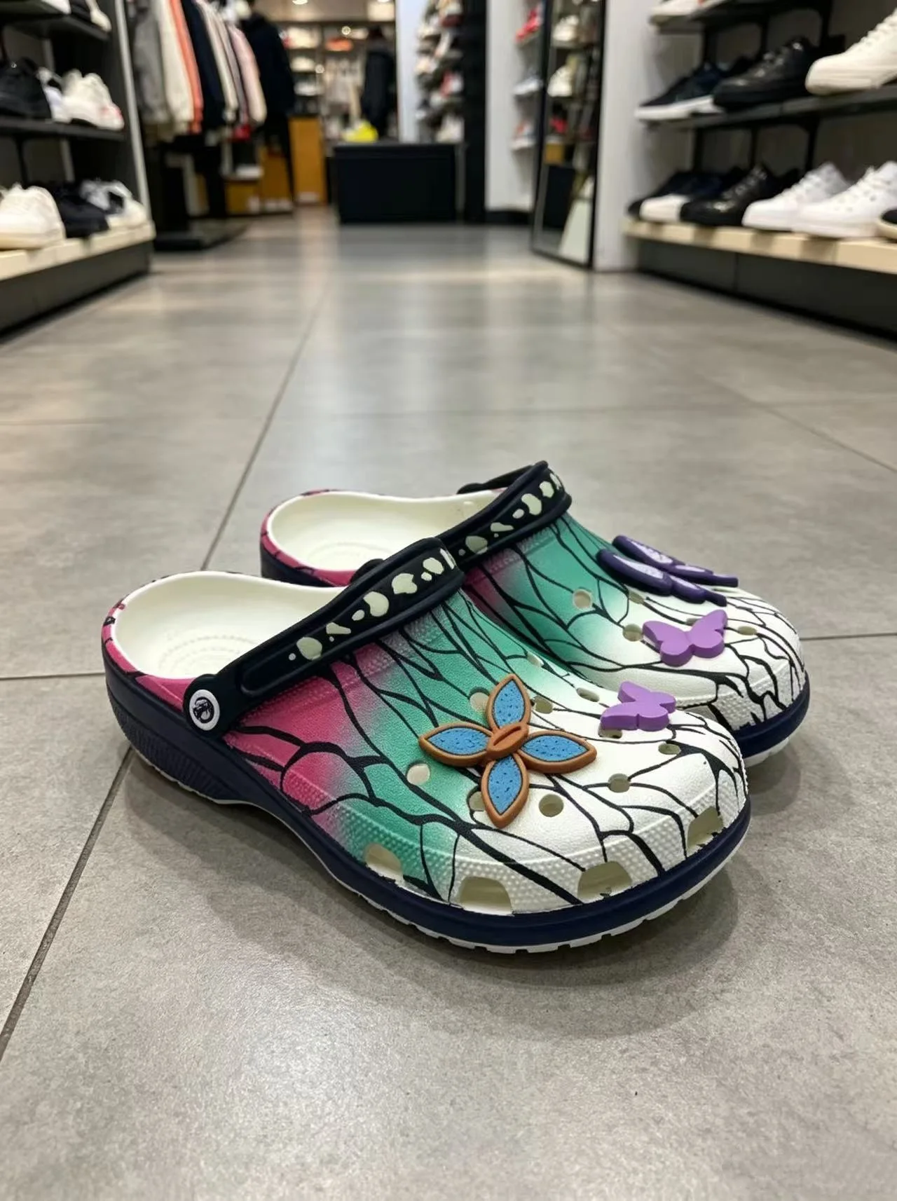 Shinobu Kocho Demon Slayer Gradient Clogs, Women Butterfly Charms Slipon Garden Shoes, Summer Nonslip Hole Slippers
