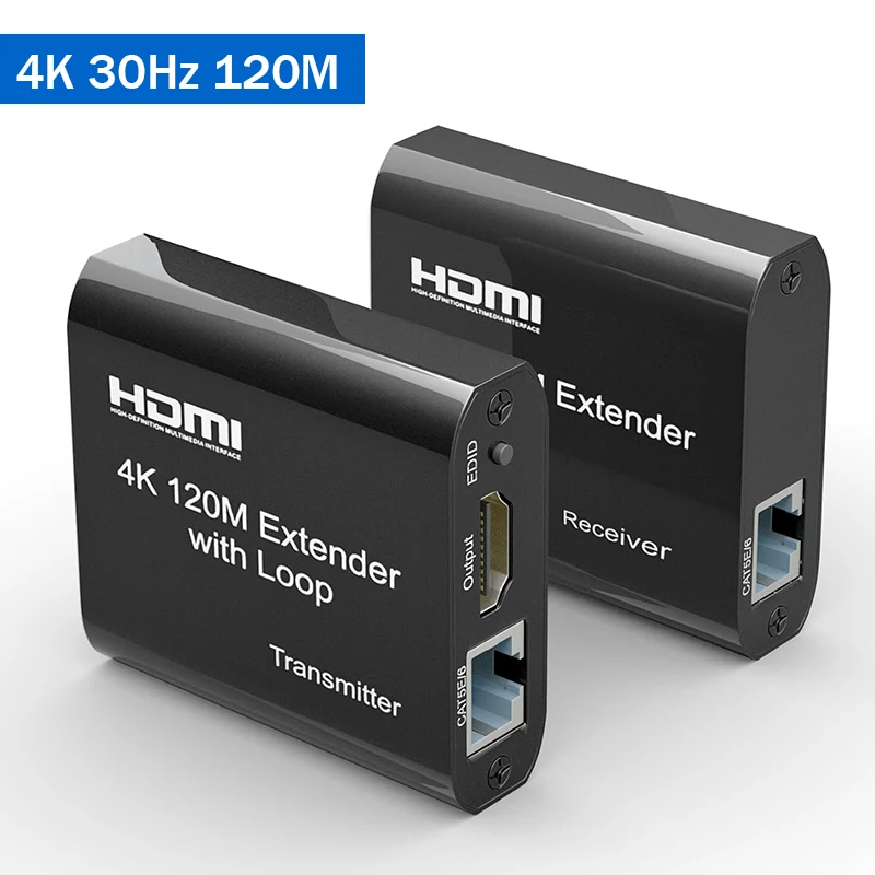 4K 30Hz HDMI Extender over Single Ethernet Cat5e/6 Cable 120M HDMI Rj45 Transmitter Receiver Kit for PS4 Apple TV PC Laptop HDTV