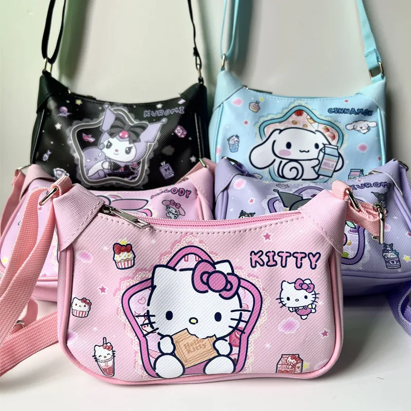 

Kawaii Hello Kitty Pu Leather Bags for Girls Messenger Bags Hello Kitty Accessories Cinnamoroll Shoulder Bag Pu Leather Bags