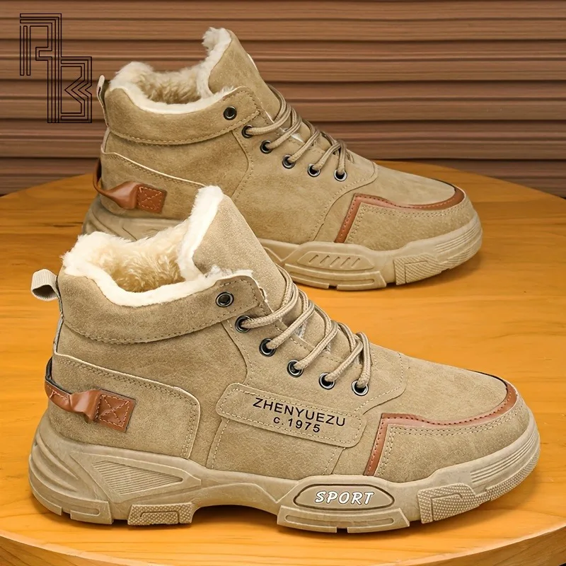 

Large Size Winter Men's Plush Warm High Top Cotton Shoes, Korean Version Casual Snow Boots, Anti Slip and Wear-resistant Shoes