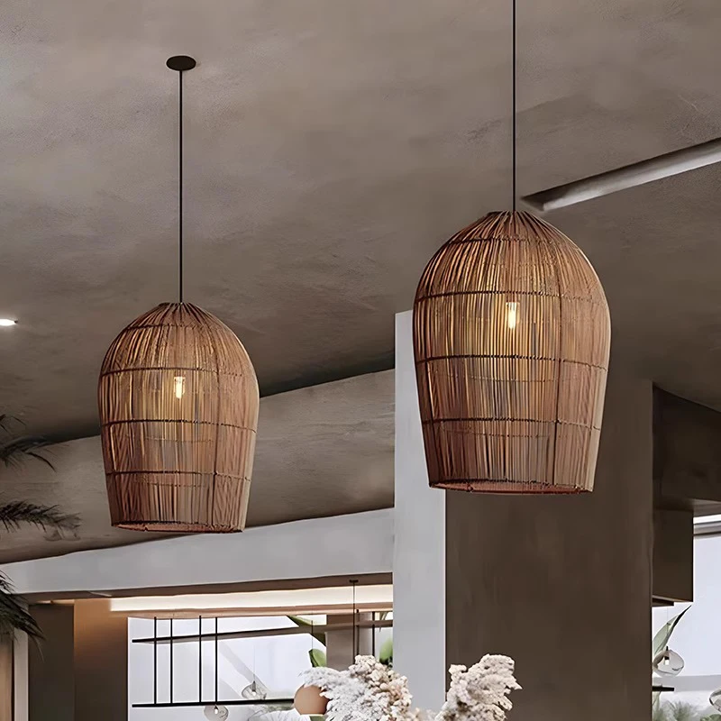 Minimalism Retro Rattan Handmade Chandelier Living Room E27 New Chinese Dining Table Lamps Restaurant Hotel Lighting Fixtures