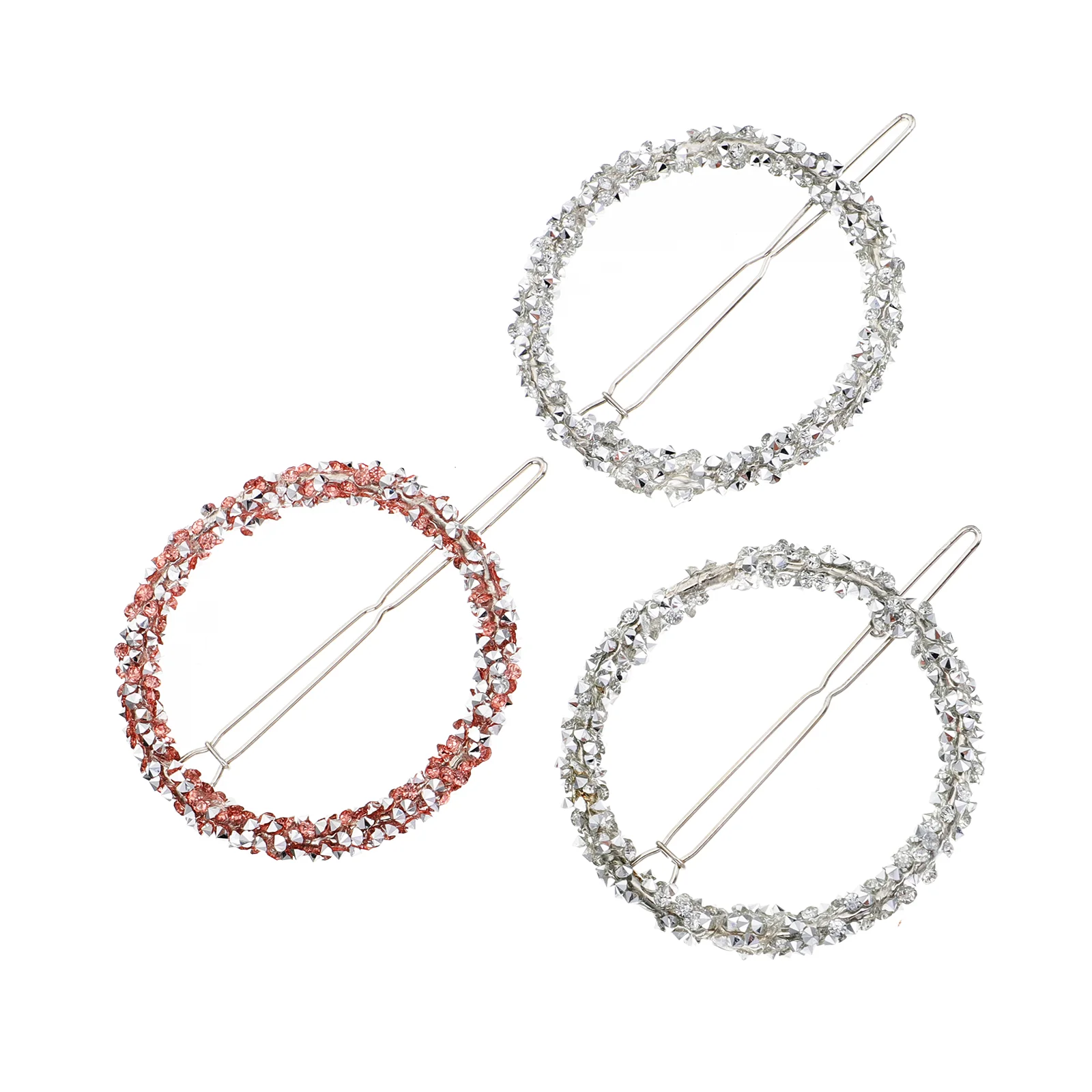 

3 Pcs Hair Bobby Pins Hairpin Crystal Barrettes Rhinestones Round Headdress Bride