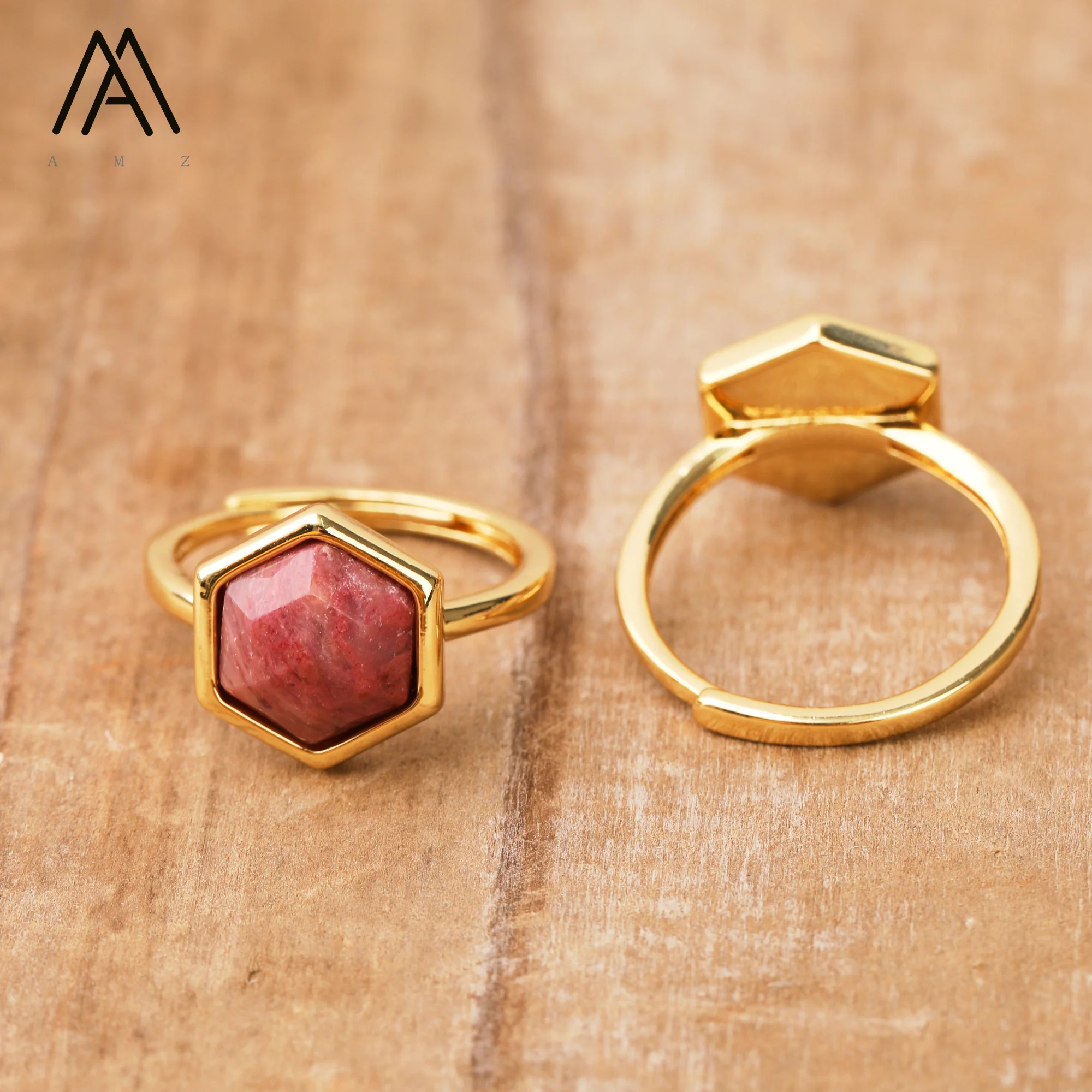 Classic Rings Amethysts Healing Crystal Stone Hexagonal Ring Gold Plated Jewelry Trendy Gifts Top Quality