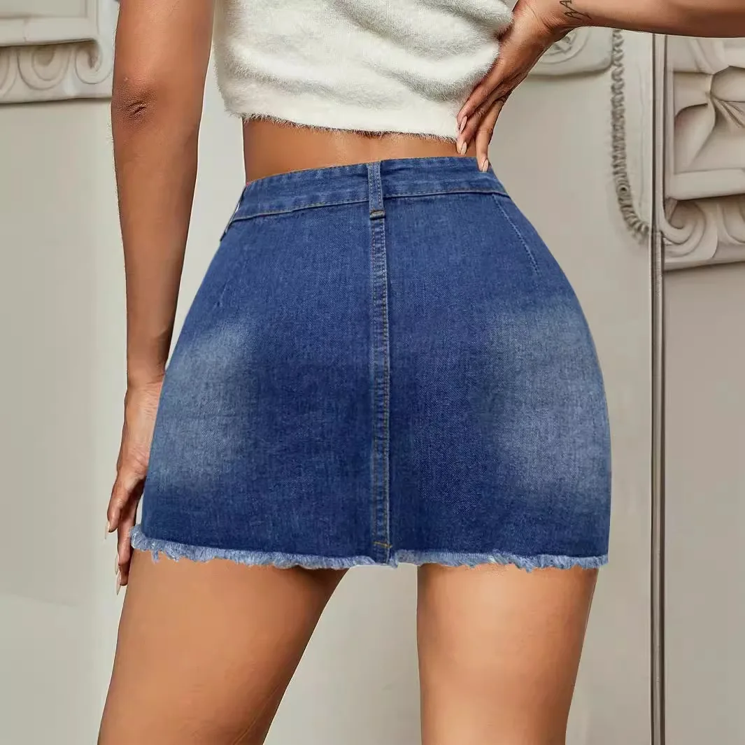 Women's Denim Skirt New ripped, slim-fit hip wrap dress A-line Middle  Waist Mini Skirt 2024 Summer New Fashion