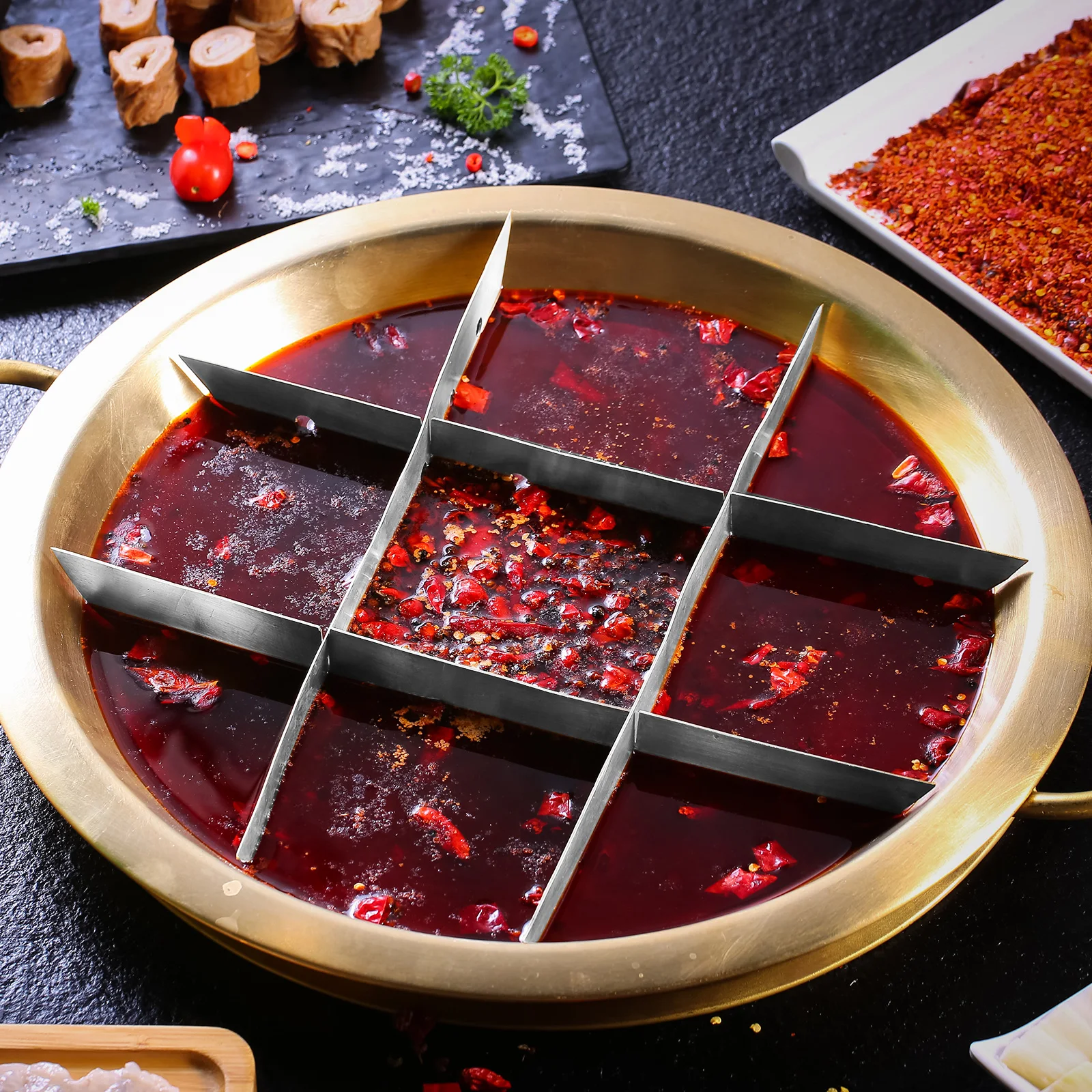 

Hot Pot Stainless Steel 9-Grid Divider Multi-Flavor Separator for Hot Pot Family Party Use Reusable Easy Clean