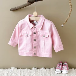 2024 Fall Winter Baby Girls Clothes Denim Embroidered Cute Strawberry Jacket Stylish Button Top Infant Girls Coat Lapel Workwear