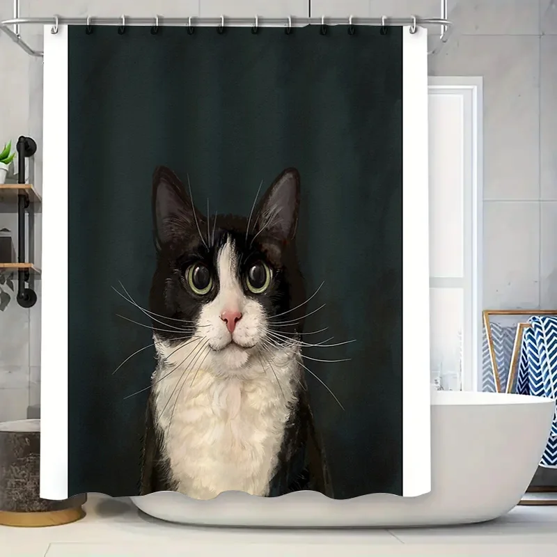 Cat Shower Curtain Cute Kitten Bathroom Decor Washable Waterproof Fabric Pet Lover Gift Home Decoration Artistic Pattern
