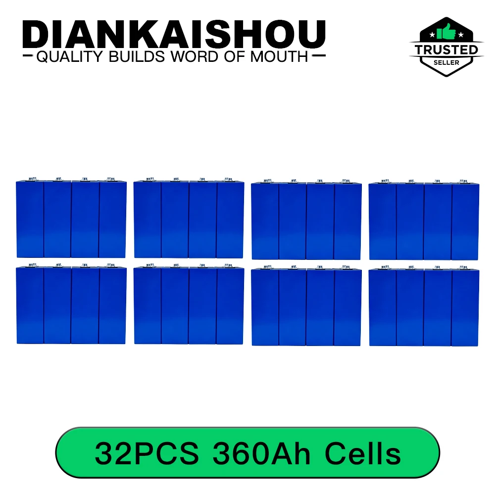 EU-voorraad [DAINKAISHOU] Nieuwe Grade A 3.2V 360Ah LiFePO4-batterij, 12000+ cycli, 3.2V lithium-ijzerfosfaatcellen voor off-grid zonne-energieopslag, camper, boot, huishoudelijke