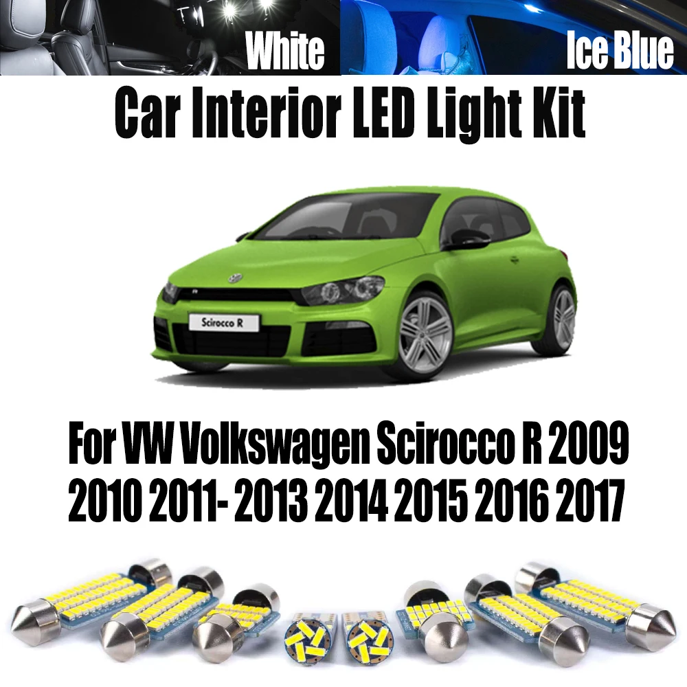

11 шт. комплект автомобильных потолочных ламп Canbus для VW Volkswagen Scirocco R 2009 2010 2011-2014 2015 2016 2017 светодиодный внутренний светильник багажника с картой