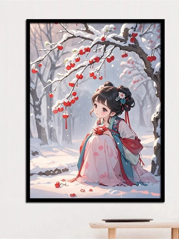 

Snowy Girl Diamond Painting Winter Scenery Cartoon Animation New 2024 Children's Handmade Rhinestone Cross Stitch Bedroom