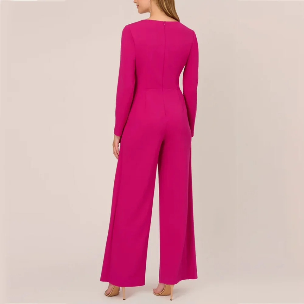Fuchsia Mother Of the Bride Dresses 2025 Pants Suit V-Neck Chiffon Wedding Guest Gowns with Bow Dress Women For Wedding Party
