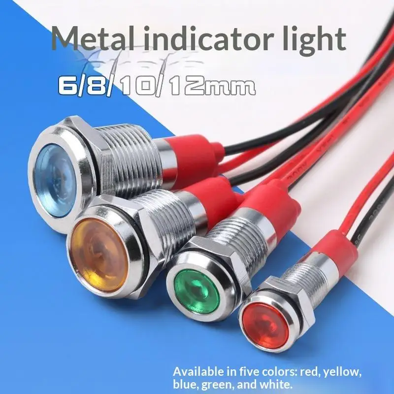 New 6mm 8mm 10mm 12mm LED Metal Indicator Light Signal Lamp With Wire 12V 24V For Automotive Industrial Electrical Projects