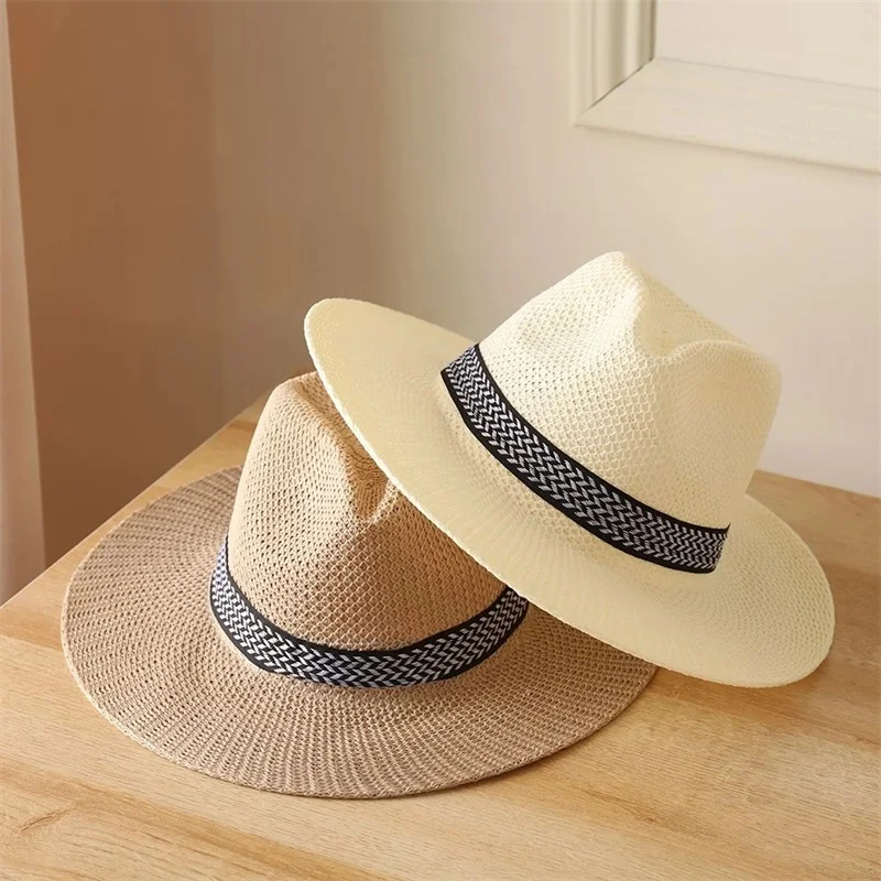 Mens Ladies Foldable Straw Panama Style Sun Hat Summer Beach Floppy