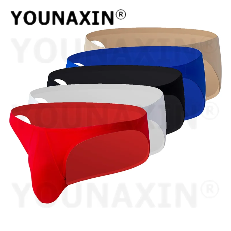 5 Pieces Men's Ice Silk Low Waist Briefs Sexy Bulge Pouch Underwear Solid Color Comfort Breathable Thong Panties For Men