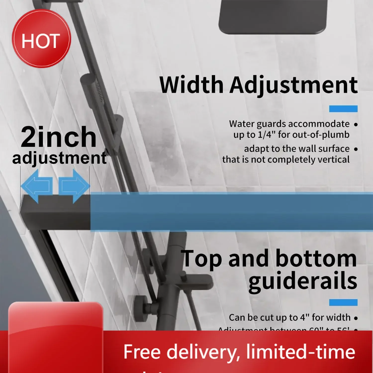 

BestsellerShower Door，Royal Guard 44-48" W x 70" H Semi-Frameless Double Sliding Glass SGCC Tempered Glass，Bypass Shower ，Matte