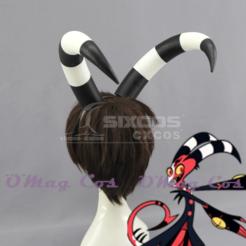 Blitzo Cosplay Horns Anime Helluva Cos Boss 22cm Balck White Bend Horns Blitzo Prop Women Men Halloween Cosplay Prop